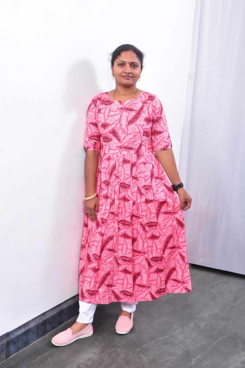 Maternity Cotton Kurti Pink Leaf