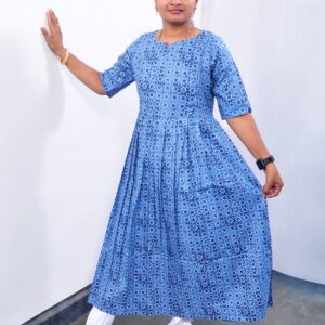 Maternity Cotton Kurti Light Blue Triangle Pattern