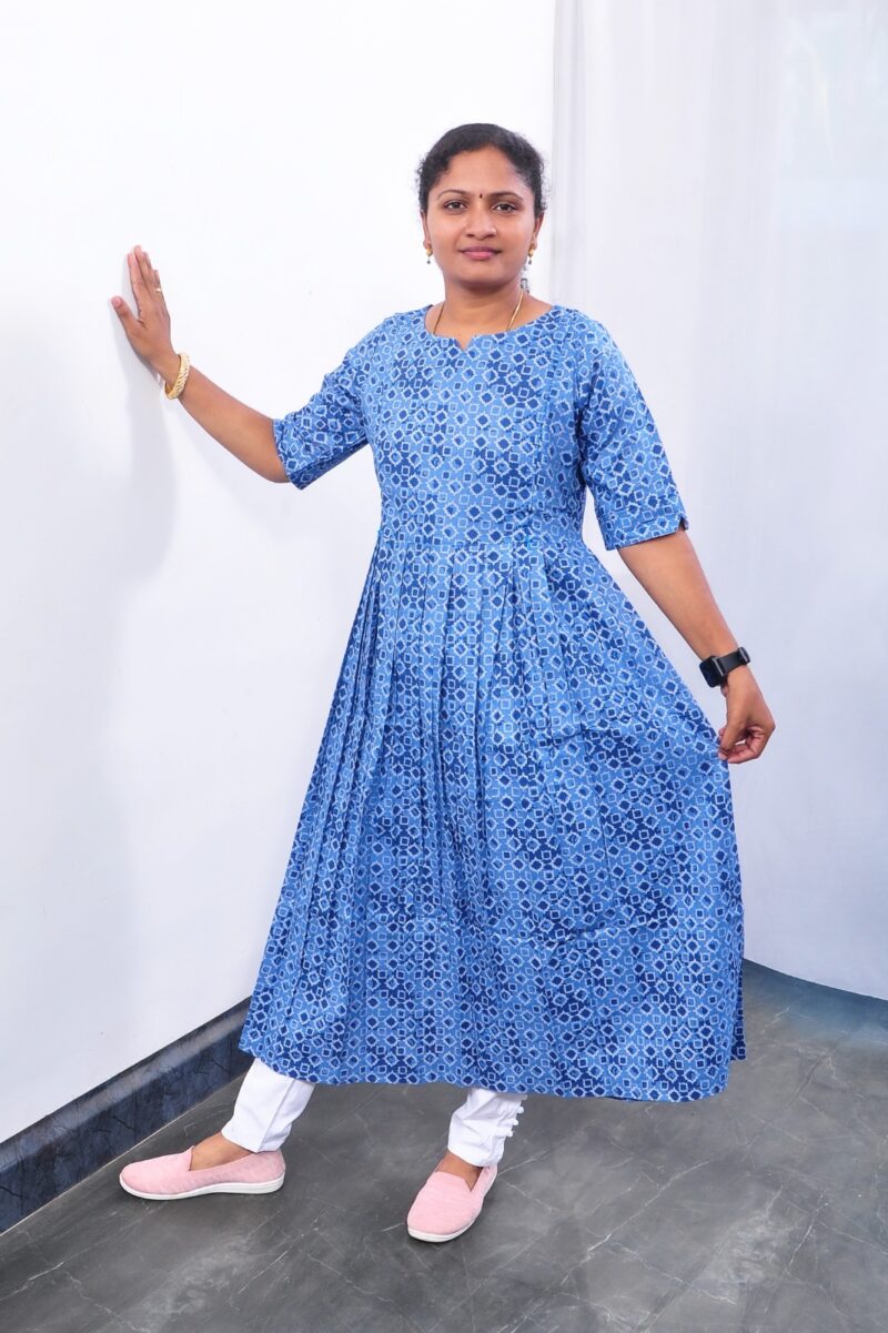 Maternity Cotton Kurti Light Blue Triangle Pattern