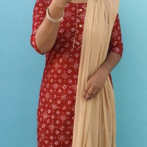 Casual Rayon Kurti  white Red pattern
