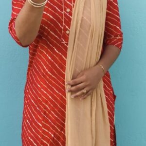 Casual Rayon Kurti Red Line Pattern