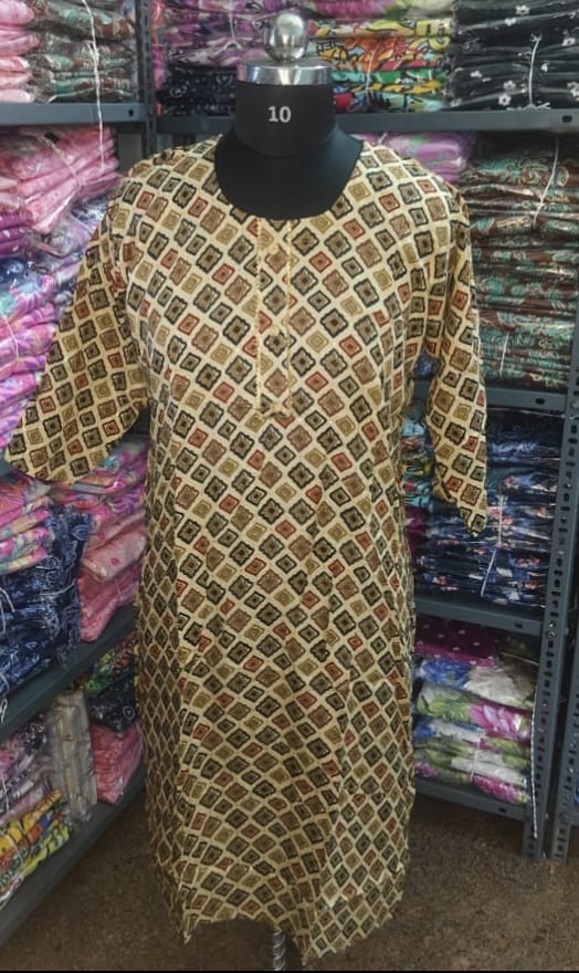 Casual Rayon Kurti Yellow Check Pattern