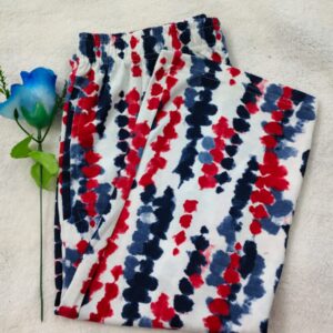 Woman's 3/4th pyjama  white blue red ink