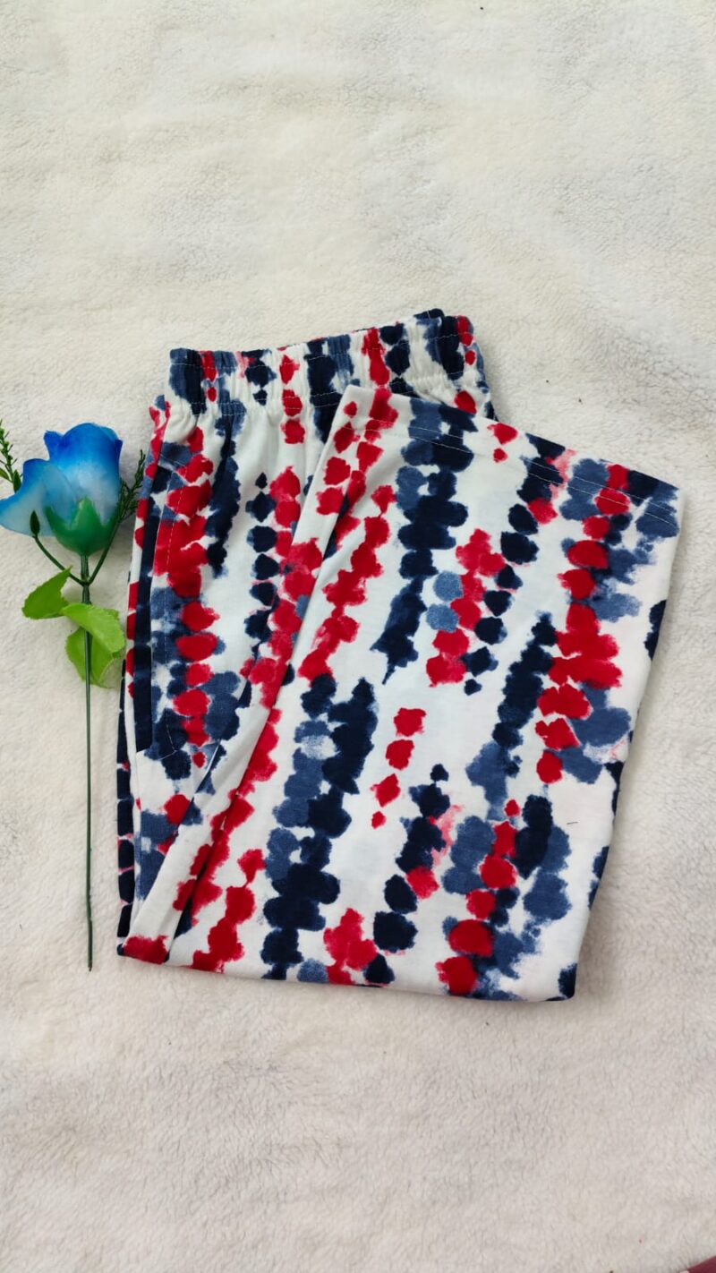 Woman's 3/4th pyjama  white blue red ink
