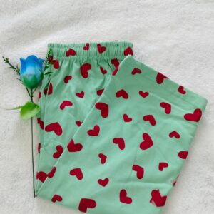 Woman's 3/4th pyjama  white blue red ink