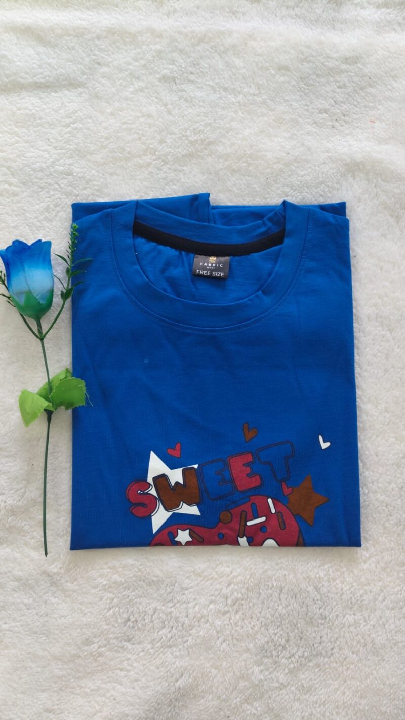 Casual women's t shirt Blue texts