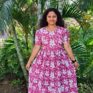 Pink floral print casual kurti