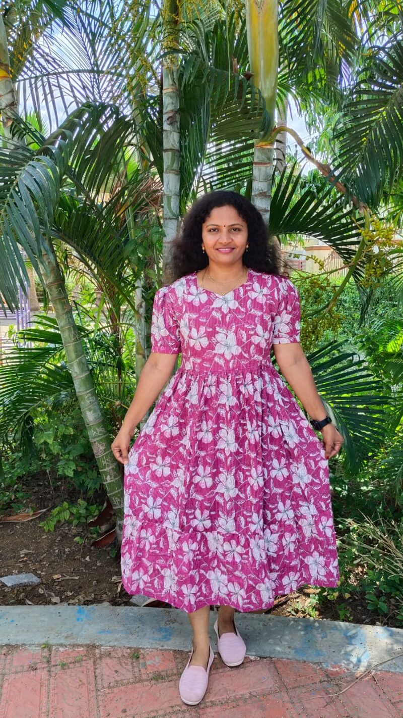 Pink floral print casual kurti