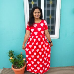White hearts in Red Maxi dress