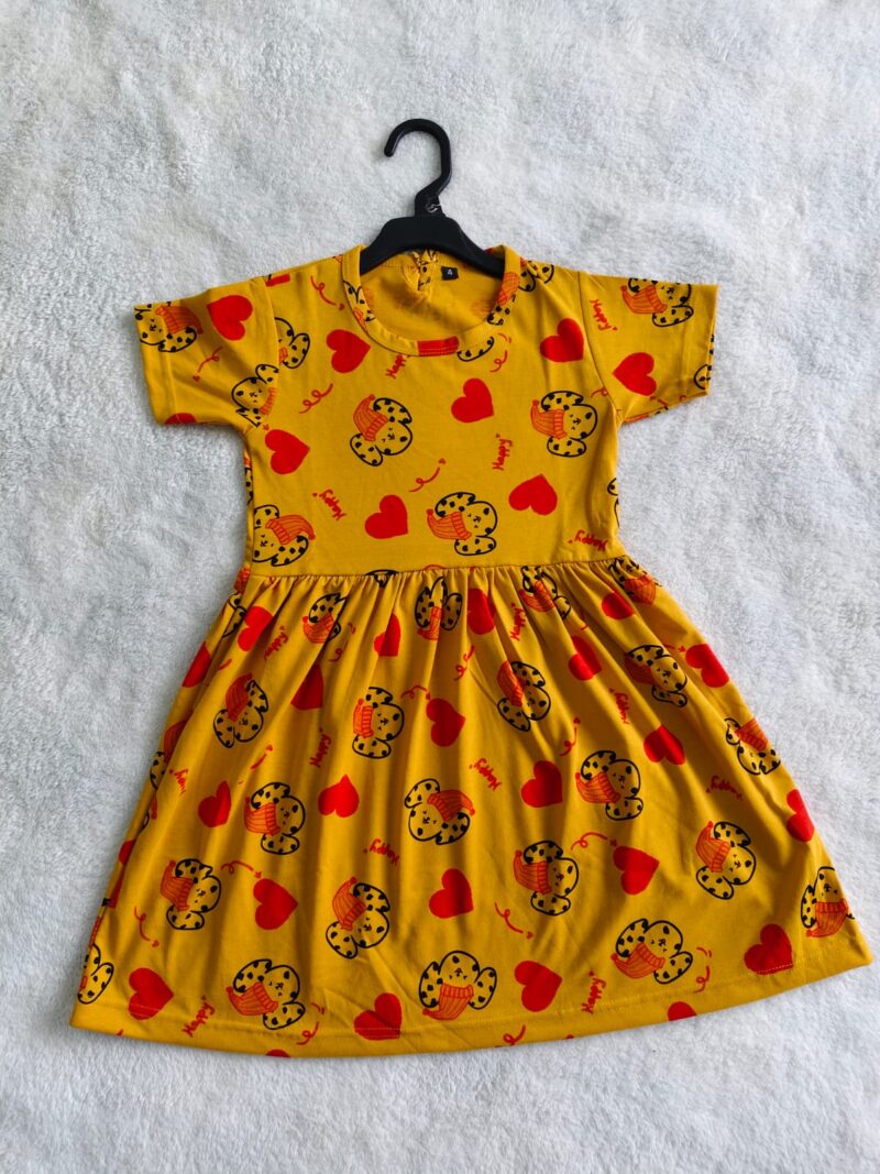 kids frock yellow with red hearts