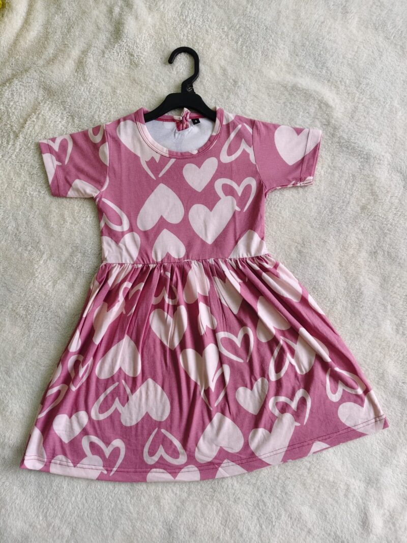 kids frock light pink color with white heart