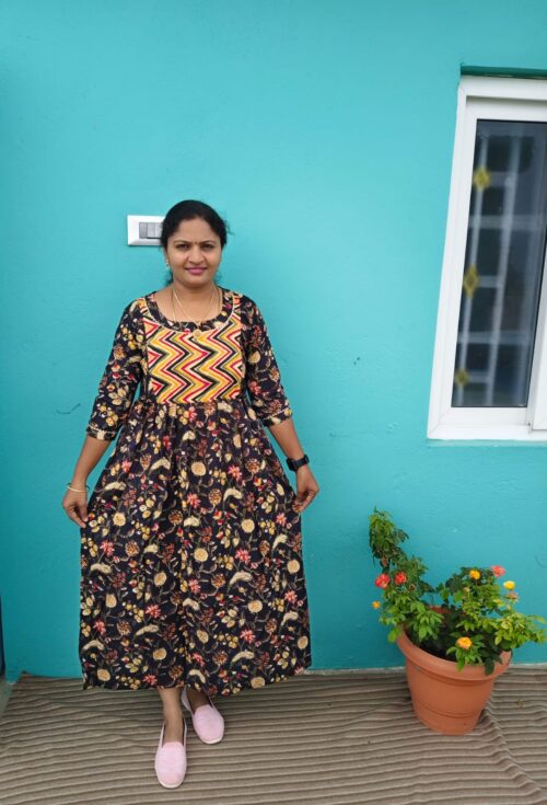 Feeding Kurtis black color with yellow flowers