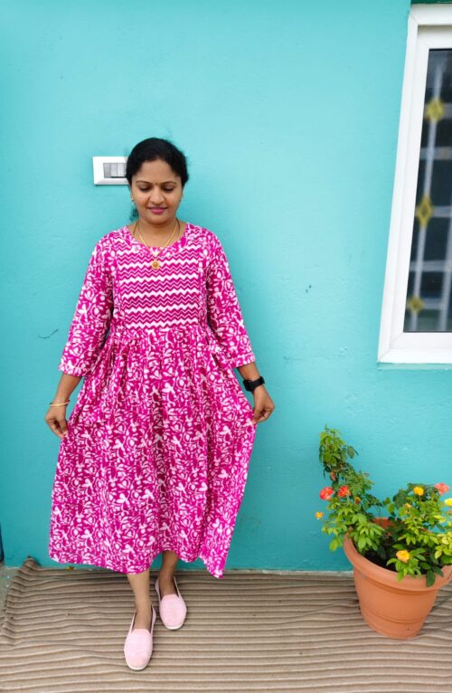 Feeding Kurtis pink color white die & tie