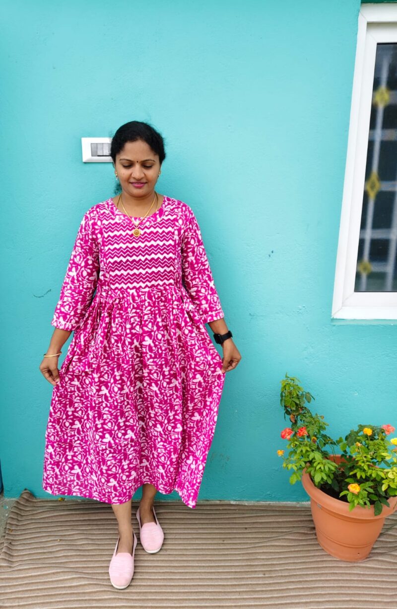 Feeding Kurtis pink color white die & tie
