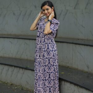 Feeding wear dark navy blue rangoli pattern