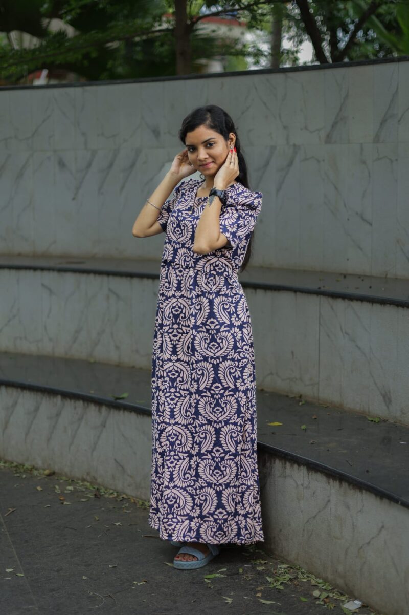 Feeding wear dark navy blue rangoli pattern