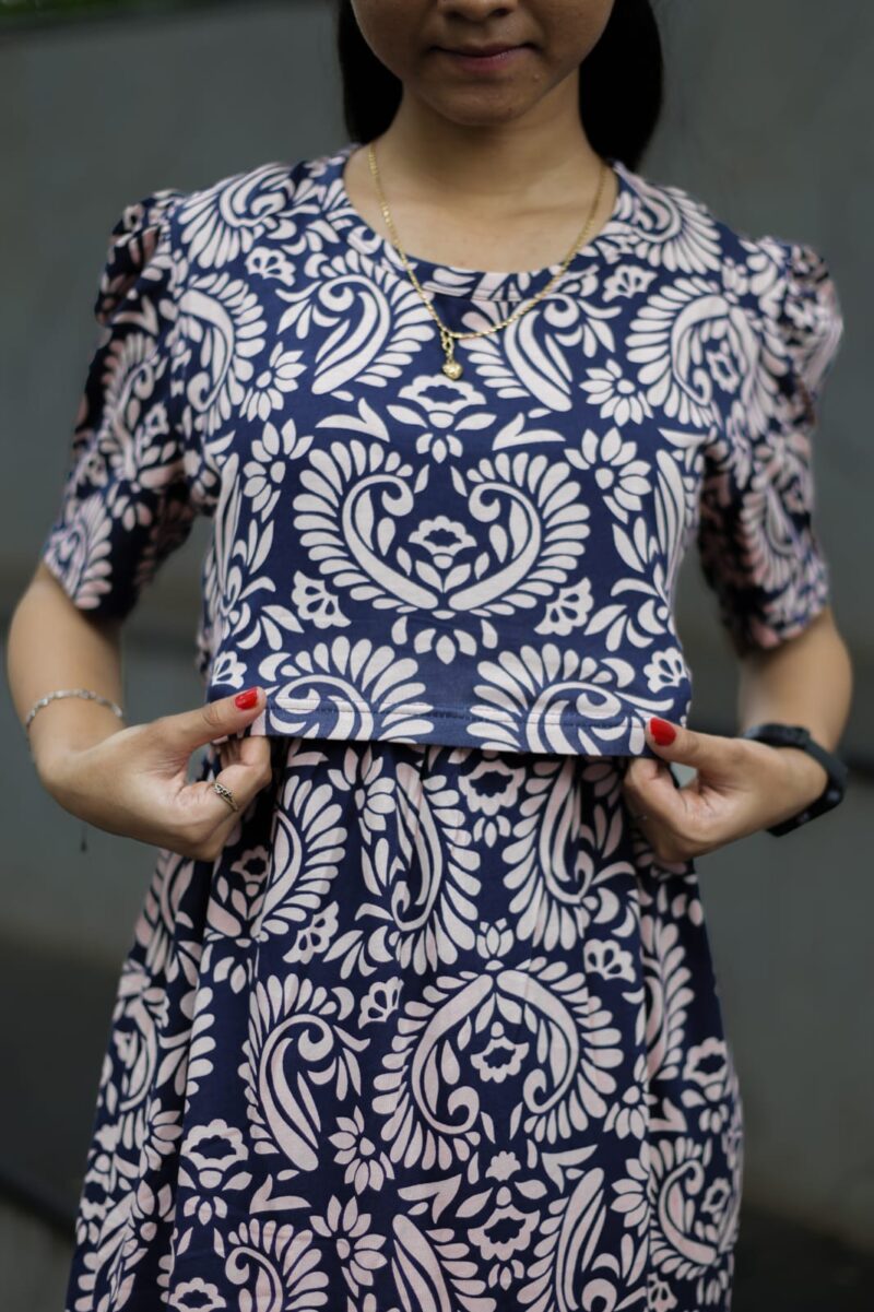 Feeding wear dark navy blue rangoli pattern