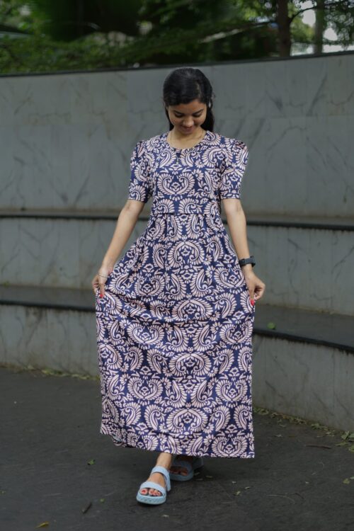 Feeding wear dark navy blue rangoli pattern