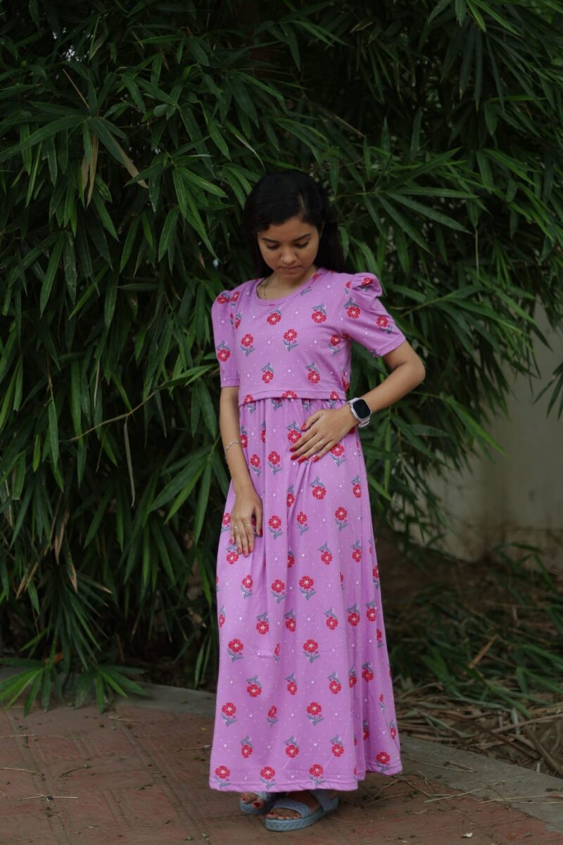 Feeding wear purple color with red flowers