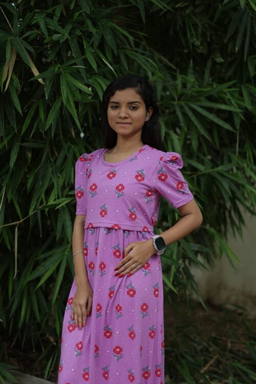 Feeding wear purple color with red flowers