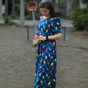 Feeding wear Navy blue with colorful light waves
