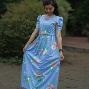 Feeding wear sky blue with Hibiscus Flowers