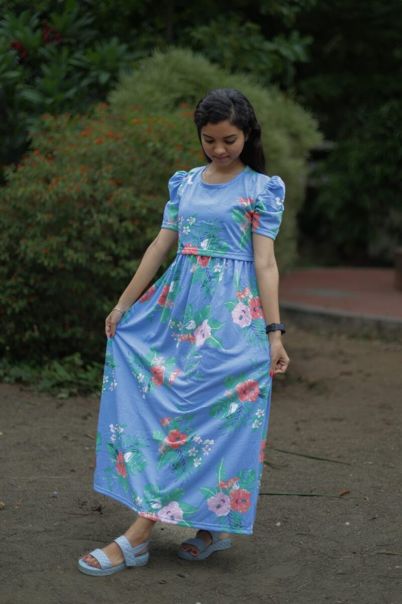 Feeding wear sky blue with Hibiscus Flowers