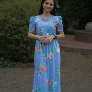 Feeding wear sky blue with Hibiscus Flowers