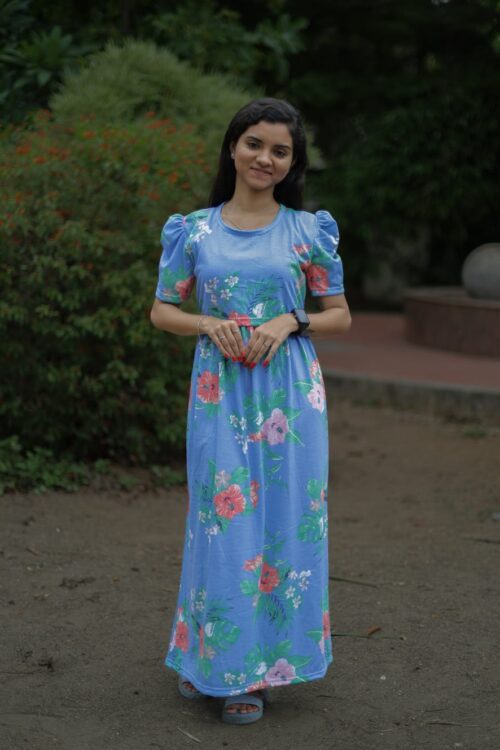 Feeding wear sky blue with Hibiscus Flowers