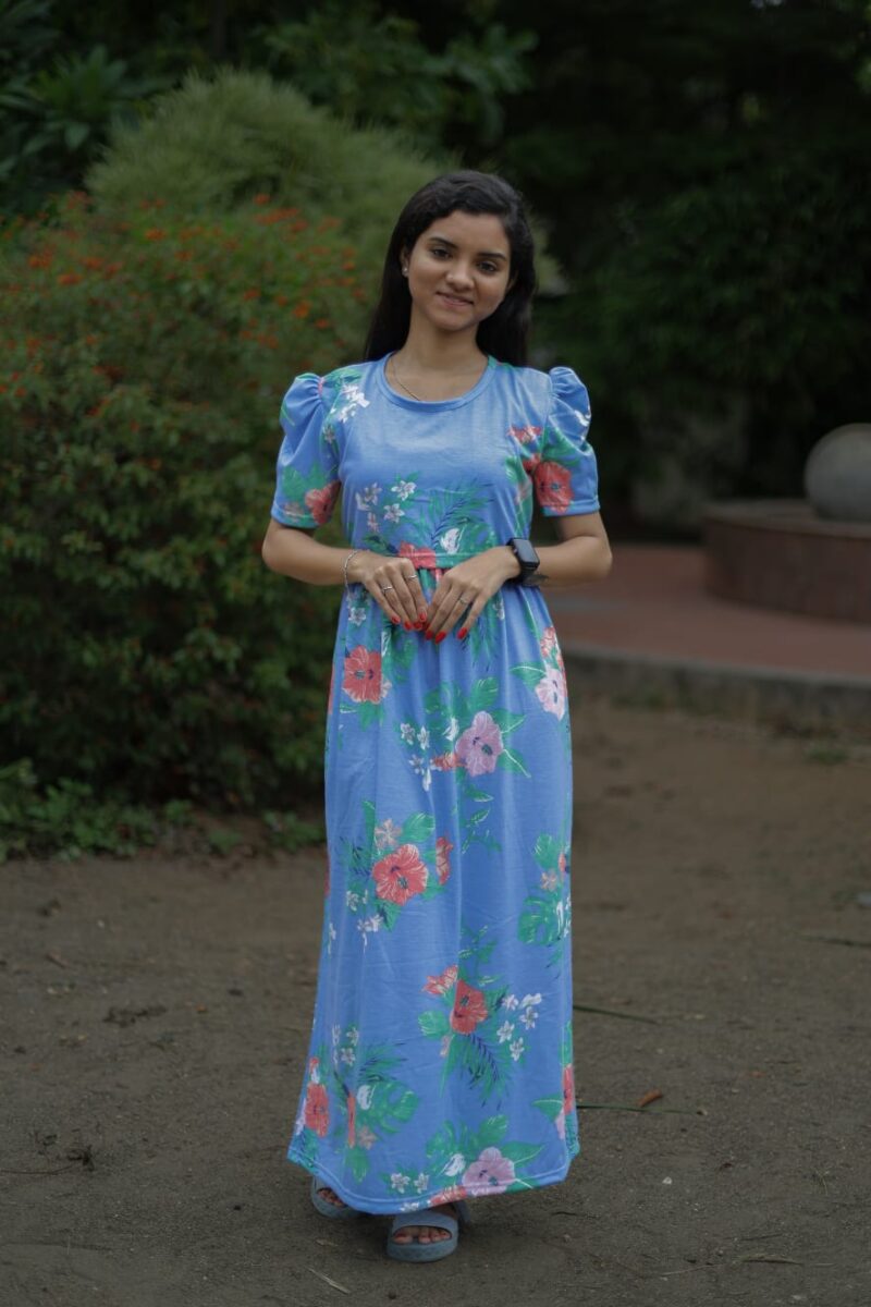 Feeding wear sky blue with Hibiscus Flowers