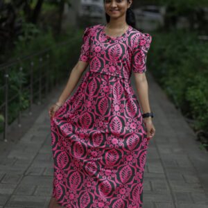 Feeding wear Pink with Bottle Green prints
