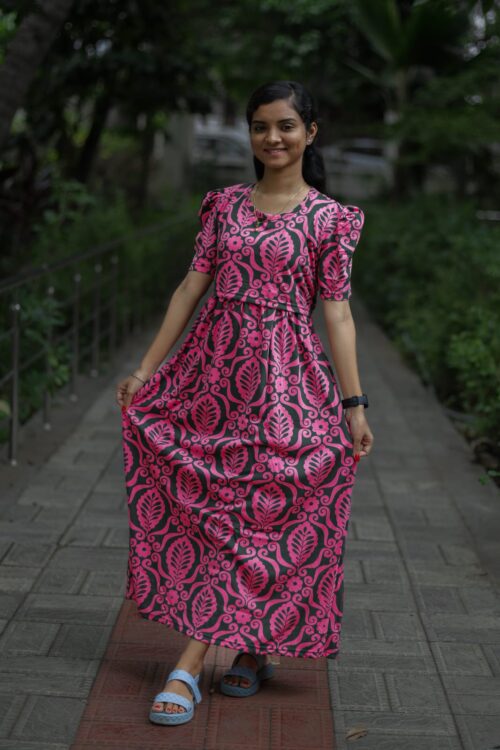 Feeding wear Pink with Bottle Green prints