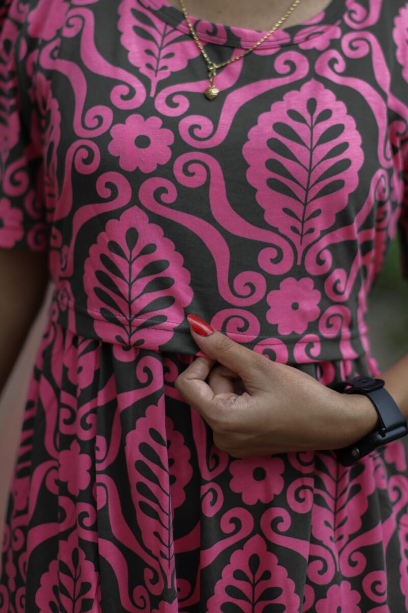 Feeding wear Pink with Bottle Green prints