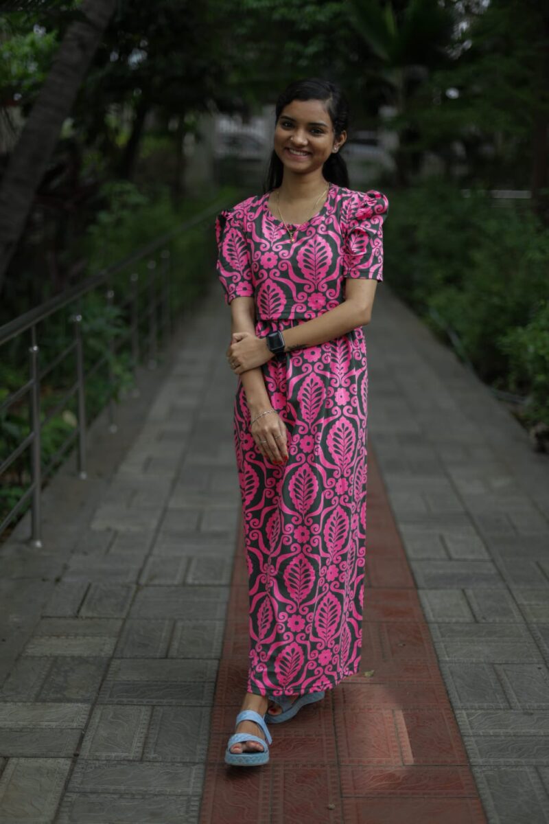 Feeding wear Pink with Bottle Green prints