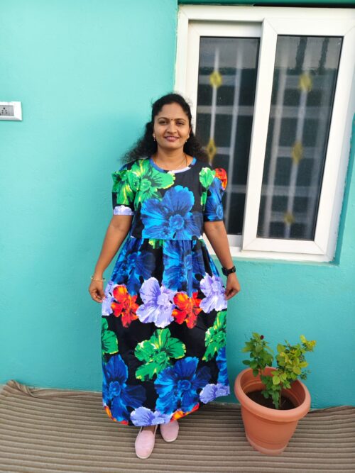 Feeding wear black with multi color flowers