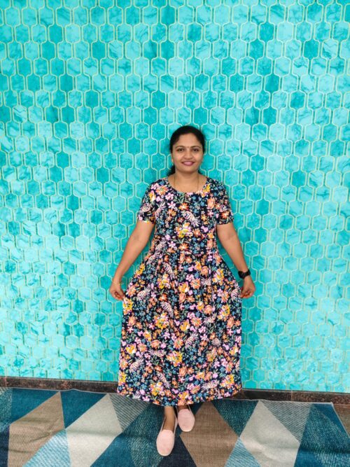 Feeding maxi Navy-blue flower prints
