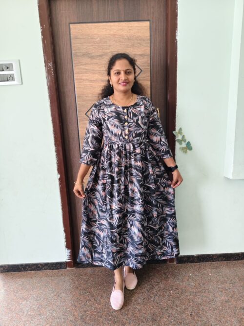 Feeding Kurtis black color with grey leaves