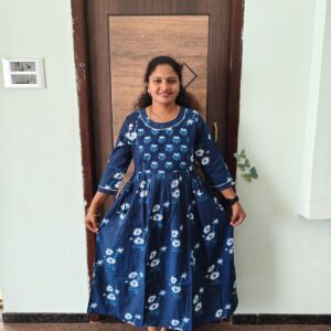 Feeding Kurtis navy blue color with white flowers
