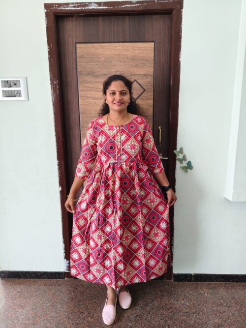 Feeding Kurtis red color checked diamond prints