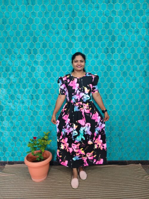 Feeding wear Black with multi color flowers