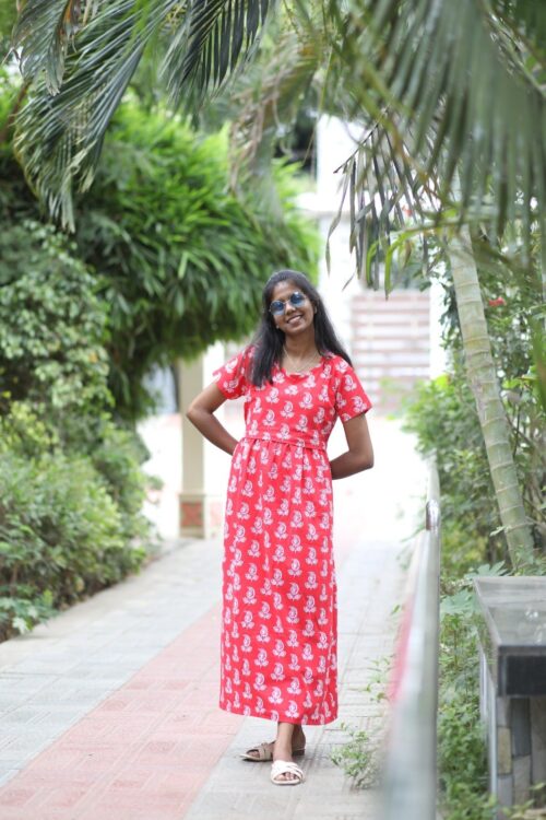 red flower feeding maxi