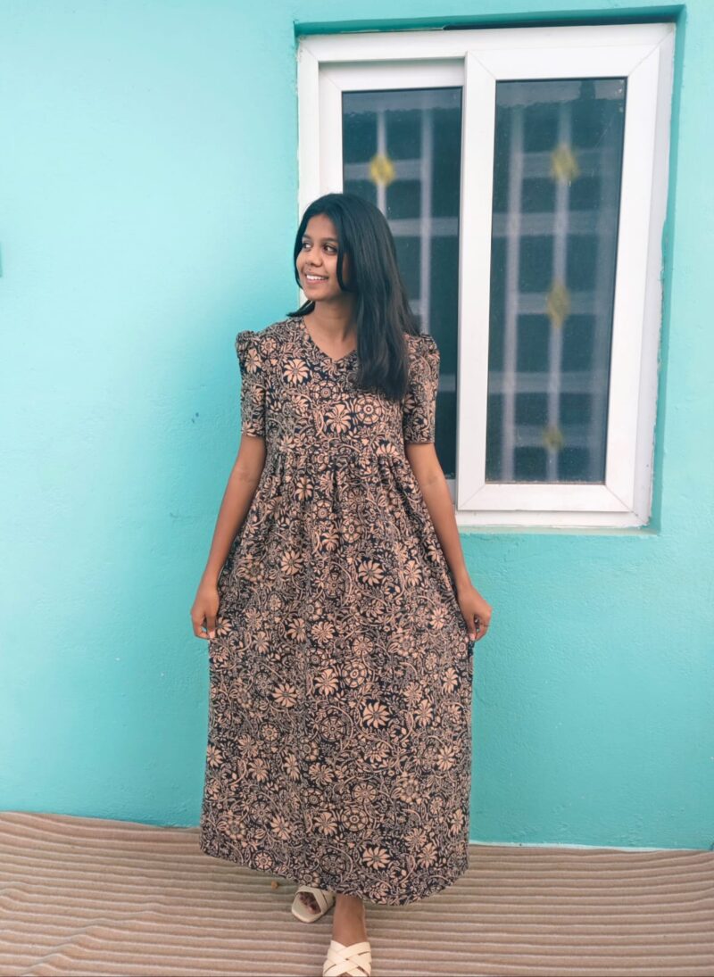 Puff Sleeve V -Neck Sandal & Rangoli casual maxi