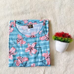 Feeding maxi Sky-blue flowers (puff-sleeve)