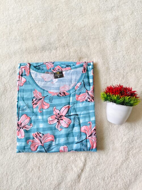 Feeding maxi Sky-blue flowers (puff-sleeve)