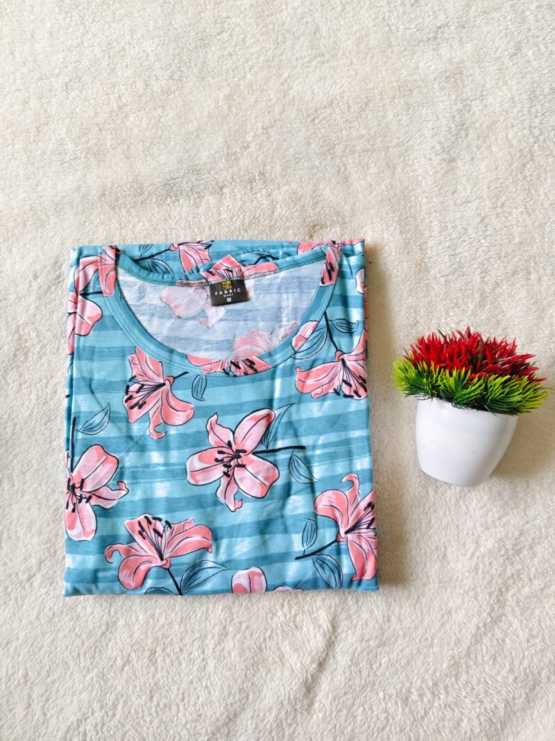 Feeding maxi Sky-blue flowers (puff-sleeve)