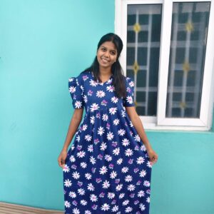 Puff sleeve V-Neck, Navy-blue casual maxi
