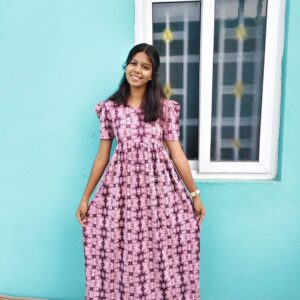 puff sleeve V-Neck Maroon shade casual maxi