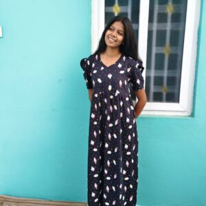 Puff Sleeve V-Neck Black Ice casual maxi