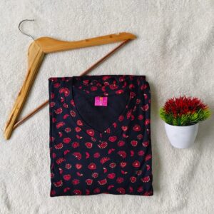 Puff Sleeve V-Neck Black with Red Heart casual maxi