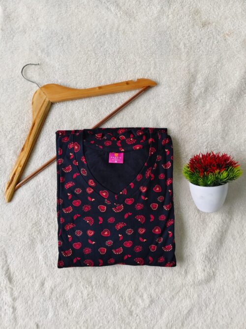 Puff Sleeve V-Neck Black with Red Heart casual maxi